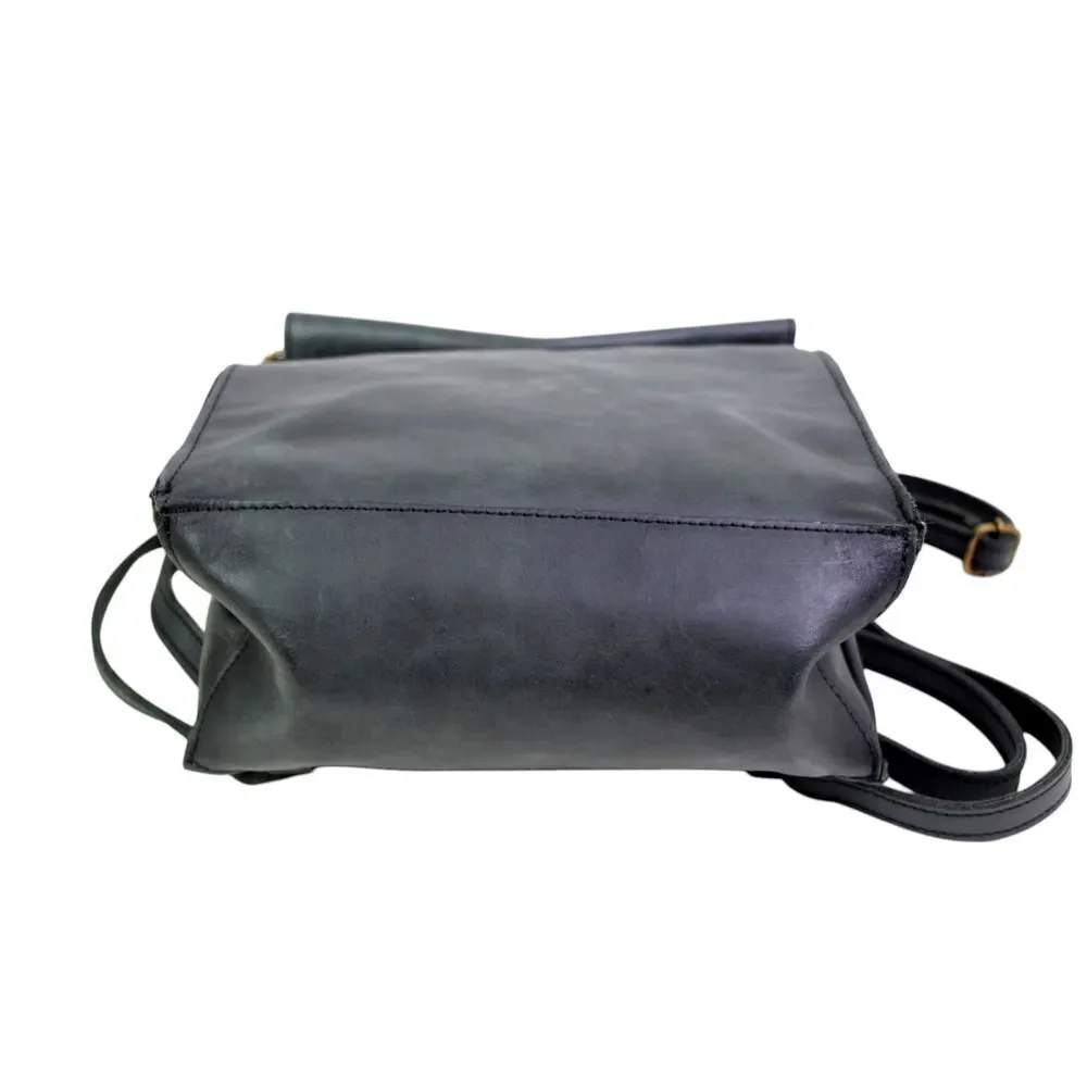 Brandy Melville ASH BLACK REAL LEATHER FLAP BACKPACK SHOULDER BAG HANDBAG PURSE